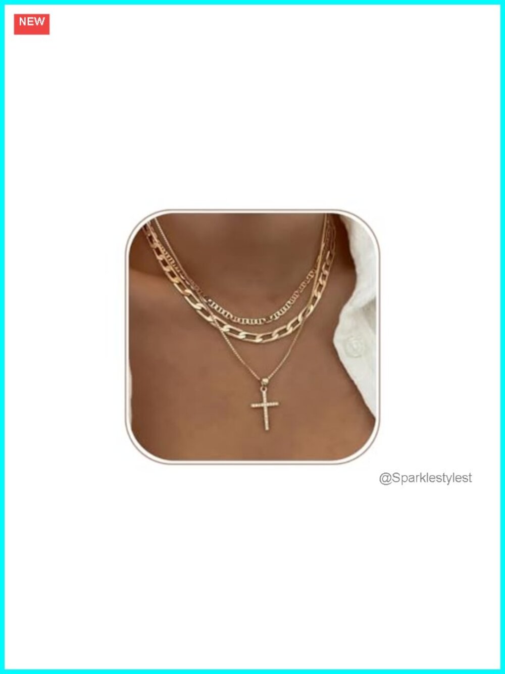 14K Gold Plated Cross Layered Necklace Set